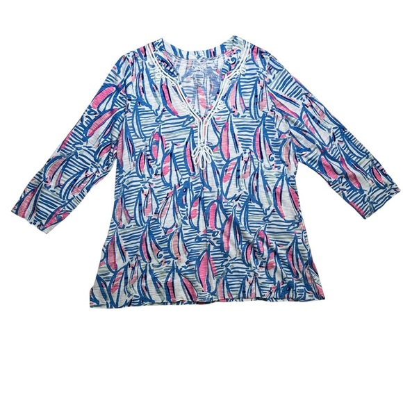 Lilly Pulitzer Kaia Knit Tunic Red Right Return Cotton Pop Over Size XL - Picture 1 of 10